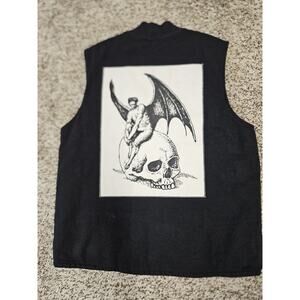 Welcome Men's Nephilim Black Vest Thermal Lined Orange Skull Angel Size Medium